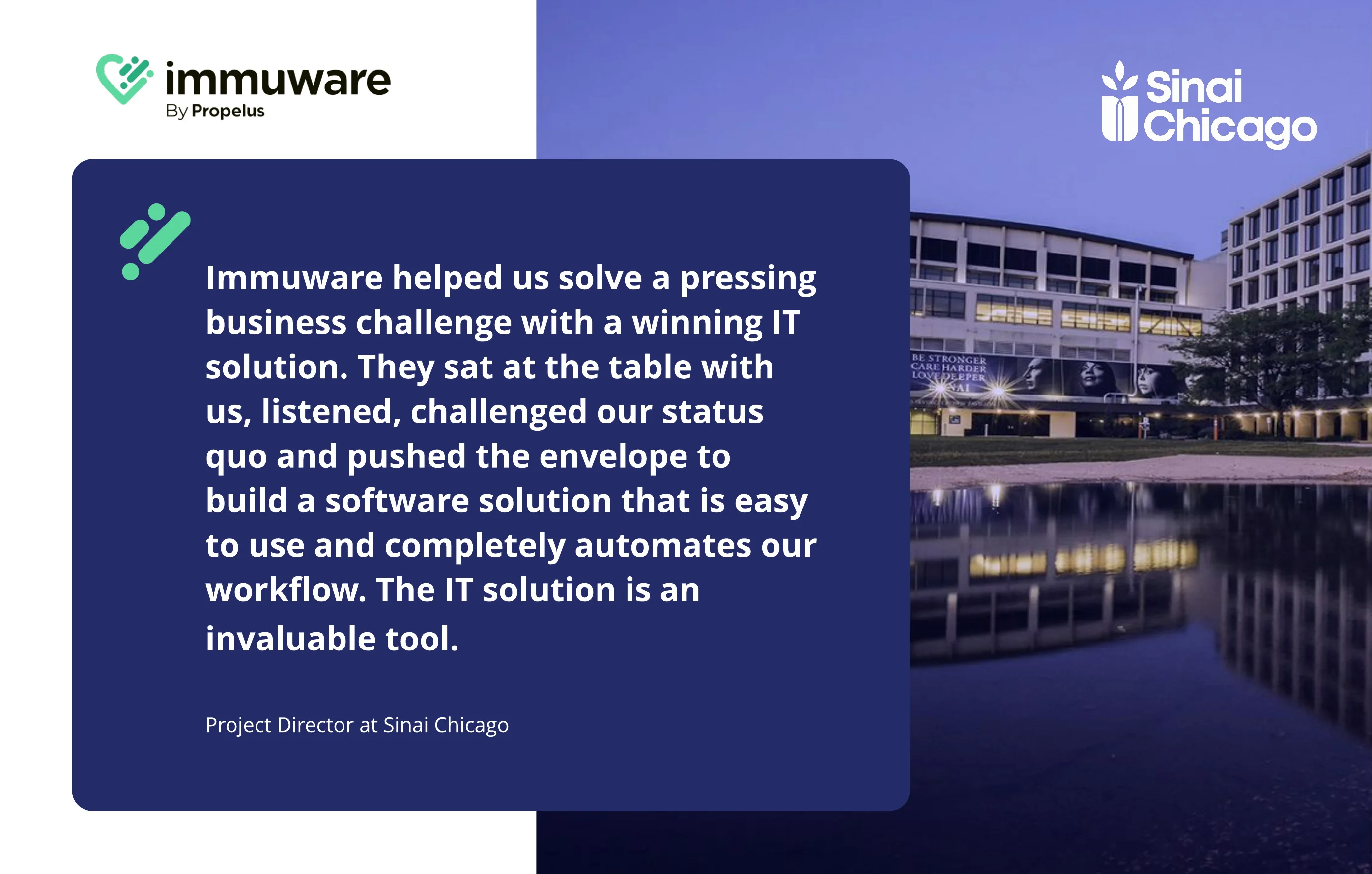 Sinai Chicago case study — Immuware by Propelus client testimonial on workflow automation and IT solution success