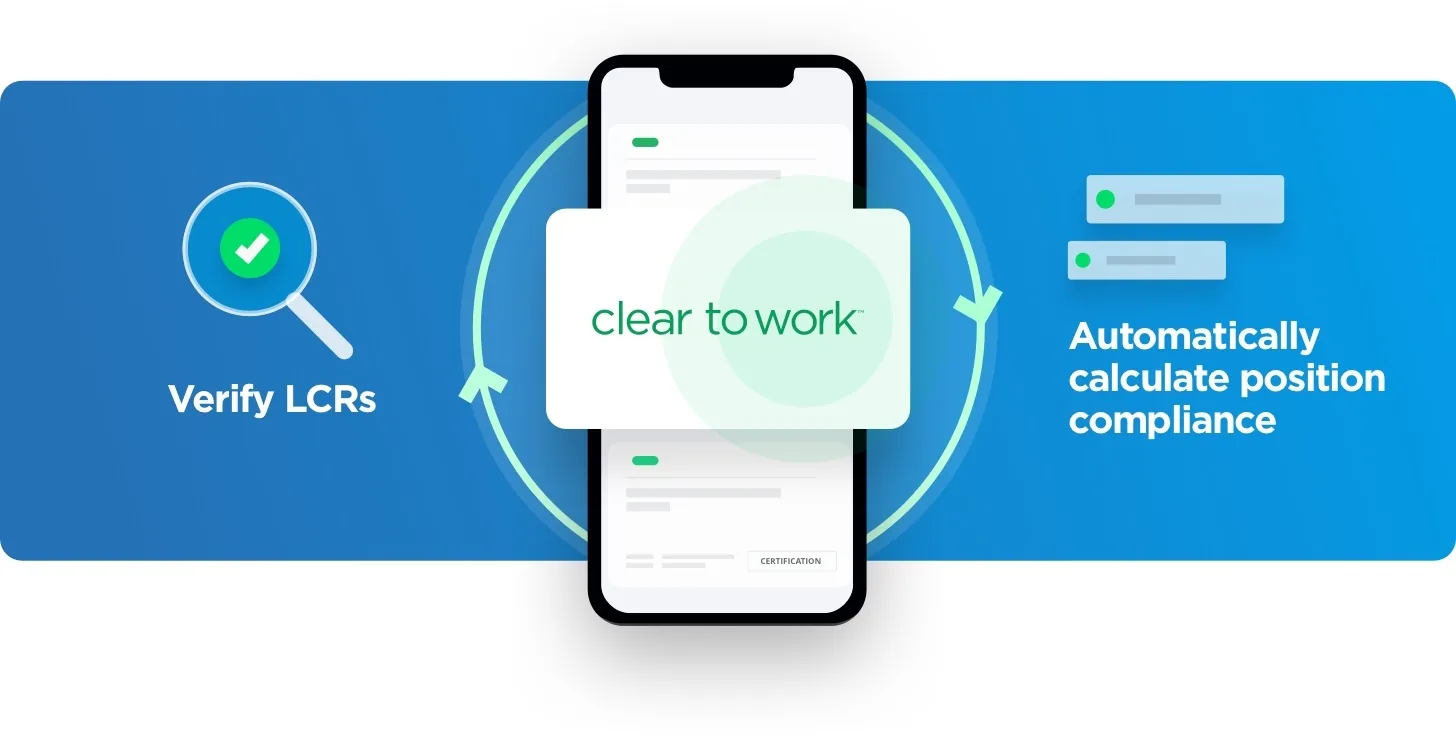 The process of verifying LCRs and then automatically calculating if someone is clear to work