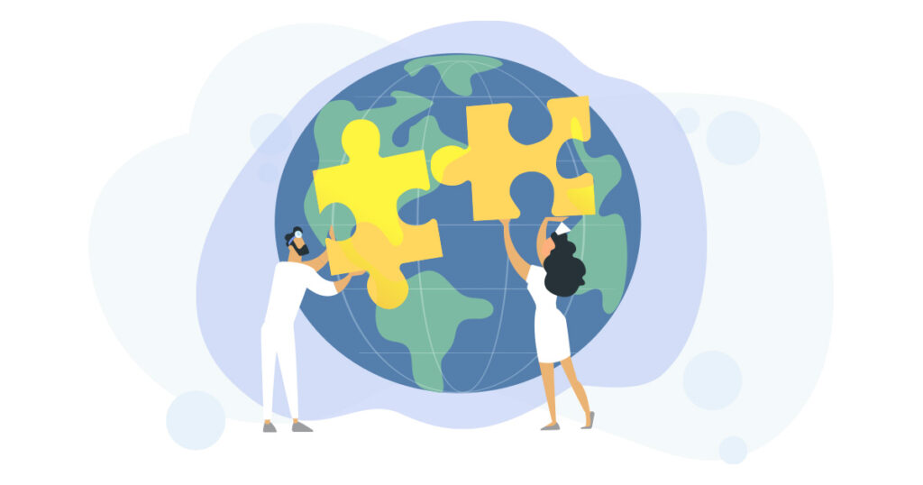 People putting puzzles pieces together