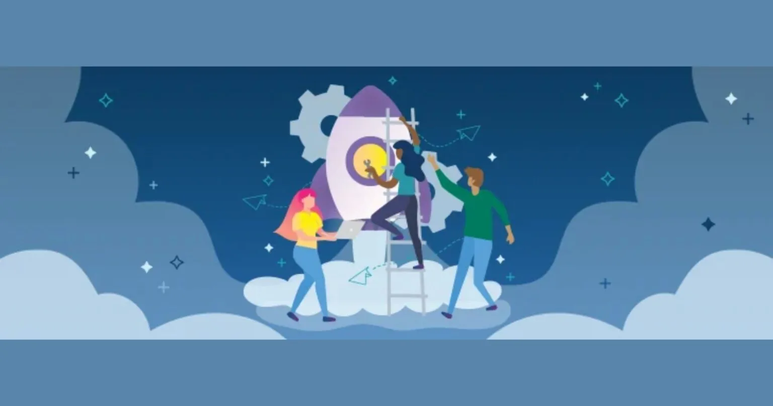 People building a rocket ship together