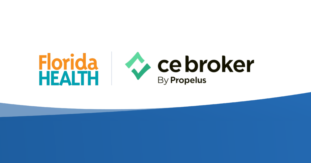 C E Broker by Propelus logo with Florida Health logo