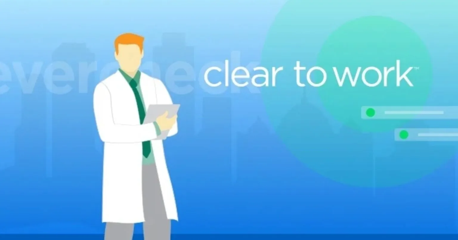 A doctor with the words 'Clear to work' next to them