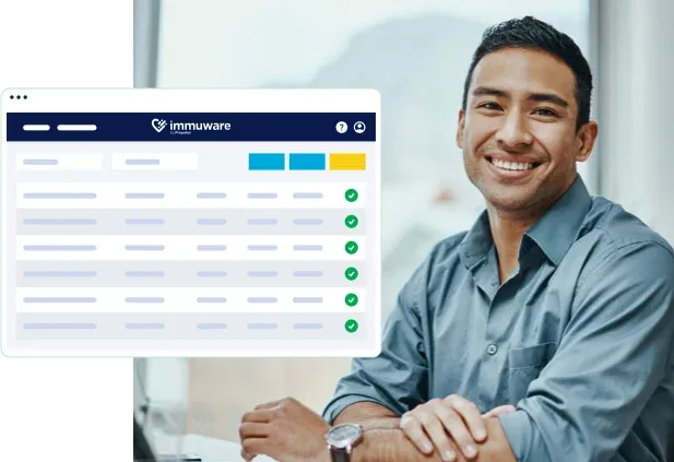 Man smiling at the camera with an Immuware profile next to him