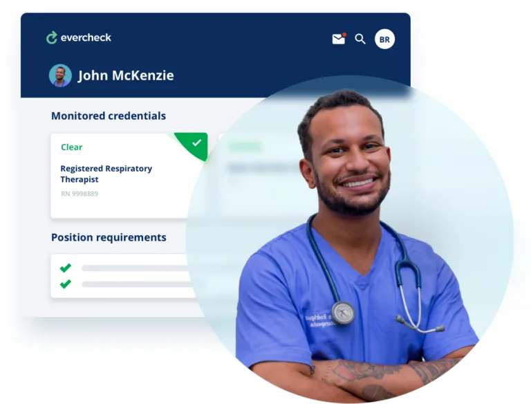 A healthcare professionals credentials monitored in EverCheck