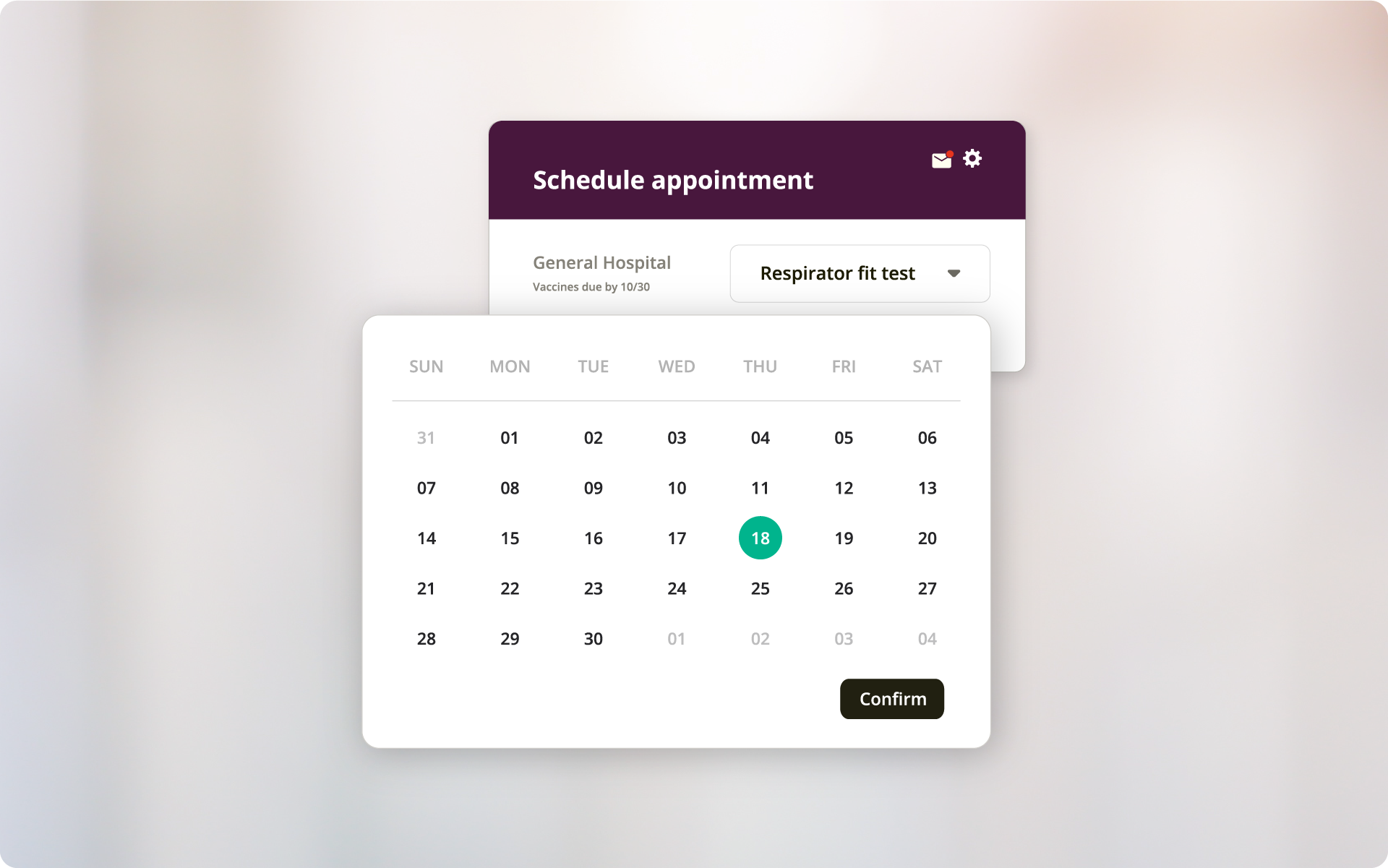 Immuware appointment scheduling interface
