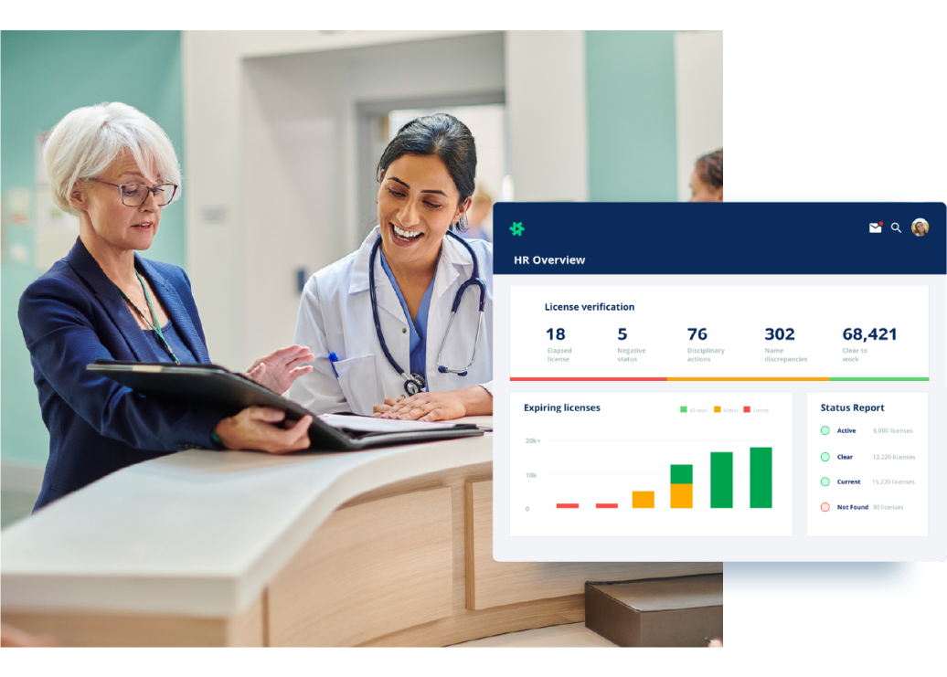 Doctor looking into the camera with a EverCheck profile next to her