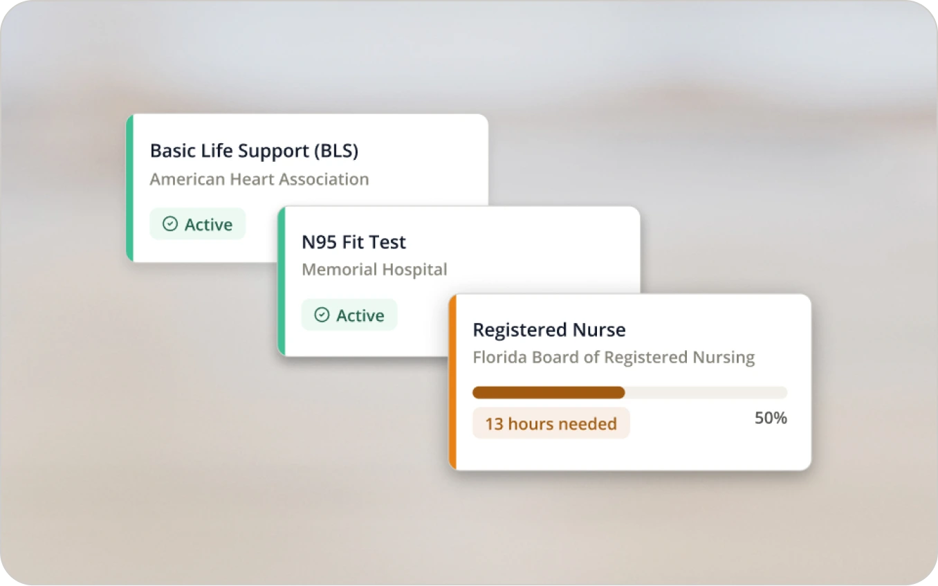 Cards showing various continuing education courses and their completion status